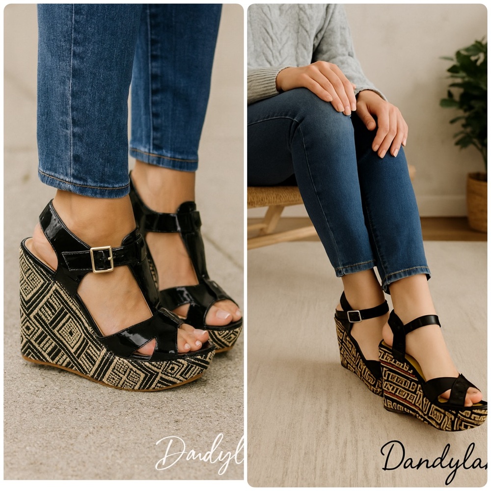 Zoey Espadrilles Wedge Aztec Black Sandals Size 9